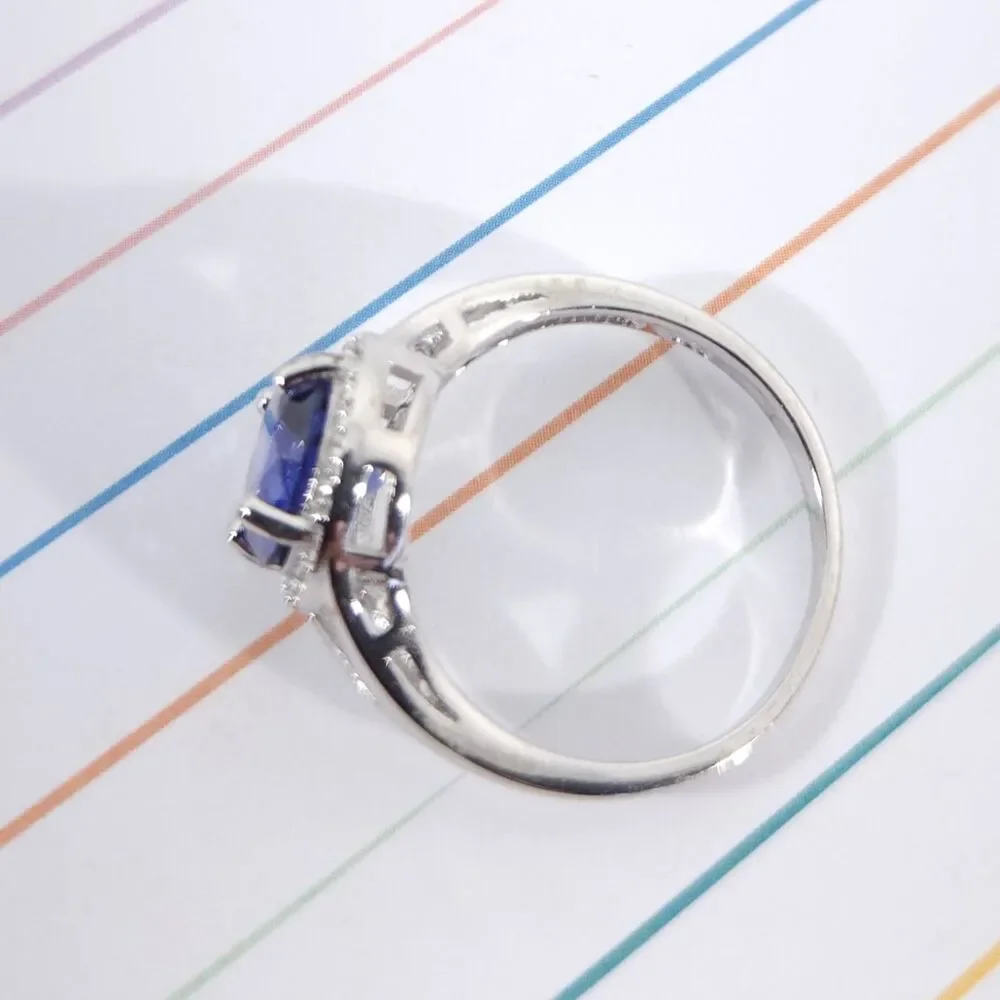 Simulated Tanzanite Halo Ring Size 7 3/4